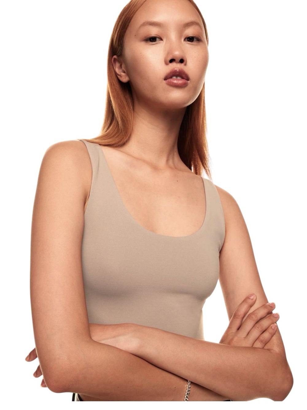 Aritzia Babaton Warm Taupe Contour Scoopneck Crop Tank (2XS)